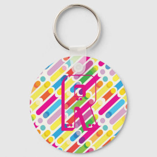 Monogram Rainbow Diagonal Lines Pattern Pop Art Key Ring