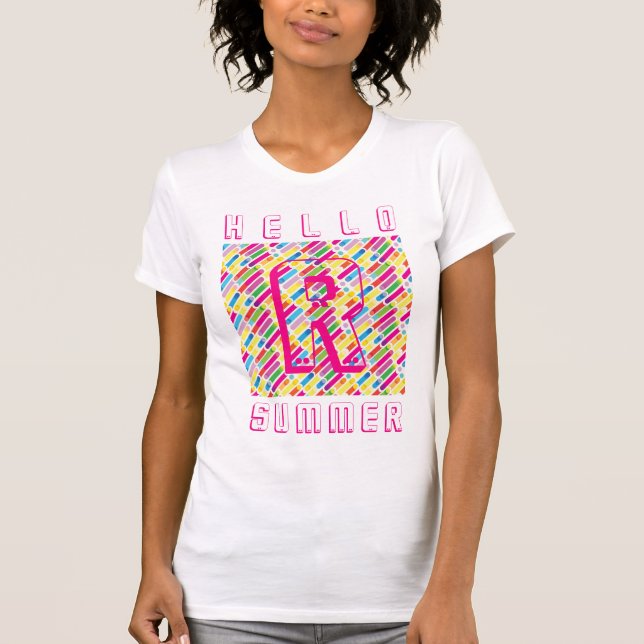 Monogram Rainbow Diagonal Lines Pattern Pop Art T-Shirt (Front)