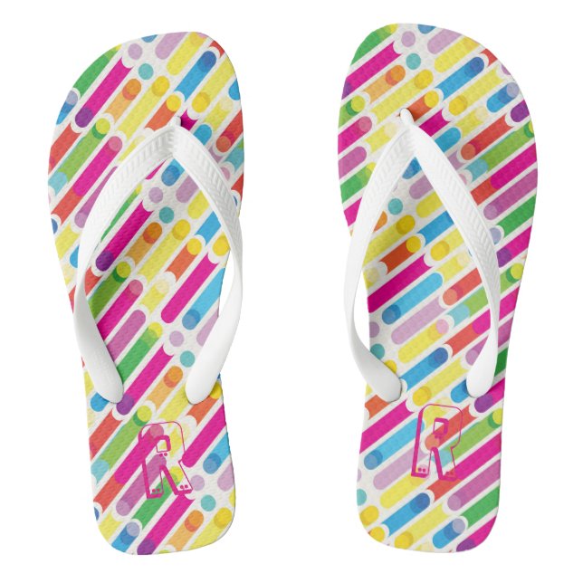 Monogram Rainbow Diagonal Lines Pattern Pop Art Thongs (Footbed)