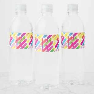 Monogram Rainbow Diagonal Lines Pattern Pop Art Water Bottle Label