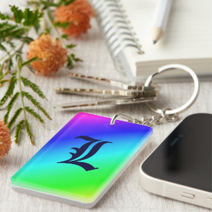 Monogram Rainbow Diagonal Stripes Key Ring