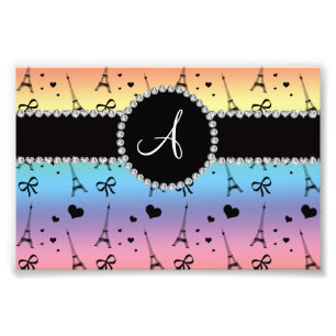 Monogram rainbow eiffel tower pattern photo print