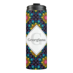 Monogram Rainbow Floral Fountain Art Deco Scallops Thermal Tumbler
