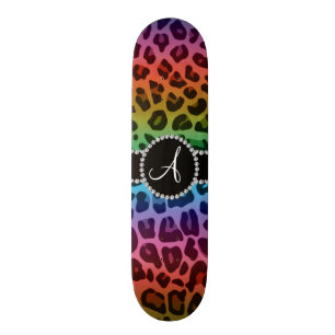 Monogram rainbow leopard print circle skateboard