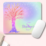 Monogram Rainbow Mouse Pad<br><div class="desc">This pretty mouse pad is decorated with a tree and a rainbow-coloured background with sparkling stars.
You can customise it with a name and monogram.
Original Mosaic Tree © Michele Davies.</div>