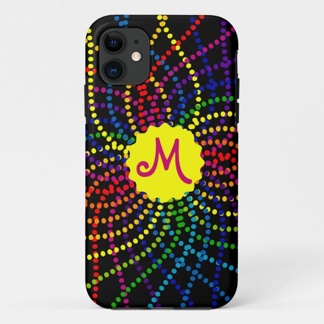 Monogram Rainbow Polka Dots Flower iPhone Case (Back)