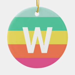 Monogram Rainbow Sherbet Colour Block Personalised Ceramic Ornament