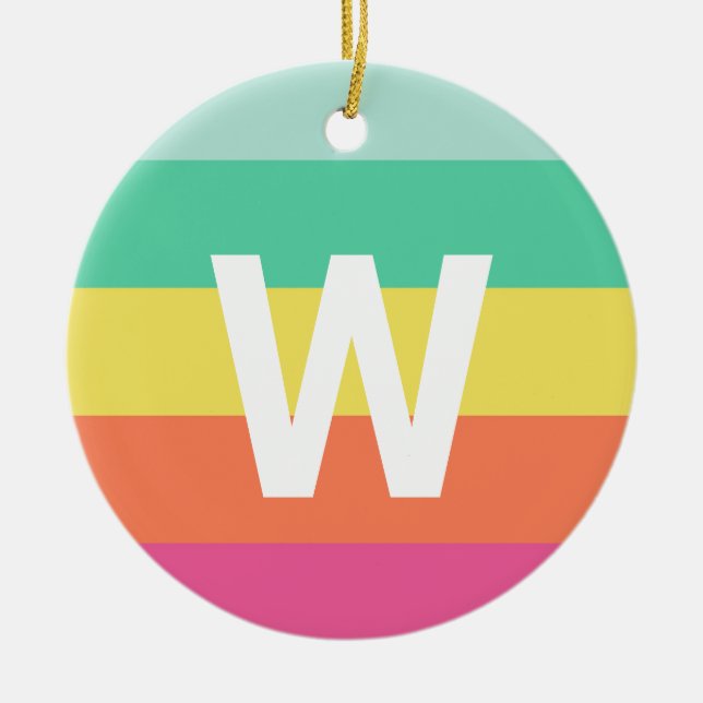 Monogram Rainbow Sherbet Colour Block Personalised Ceramic Ornament (Front)