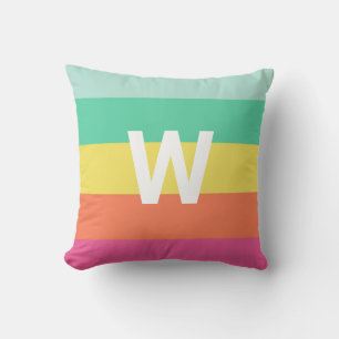 Monogram Rainbow Sherbet Colour Block Stripe Cushion