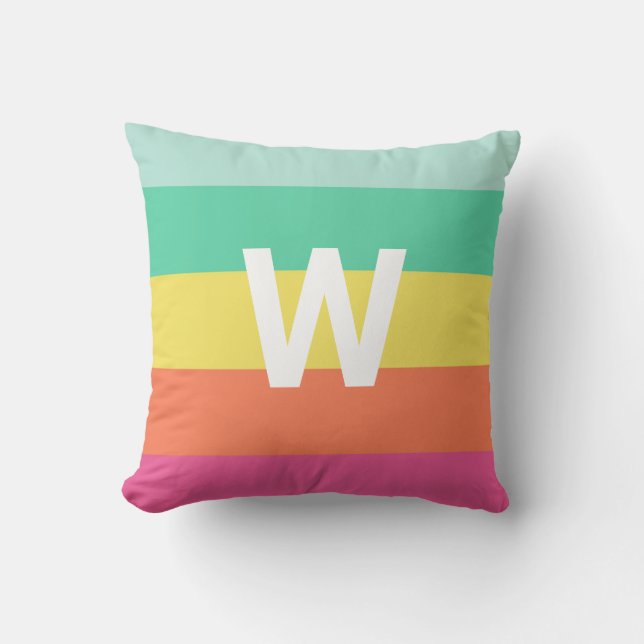 Monogram Rainbow Sherbet Colour Block Stripe Cushion (Front)