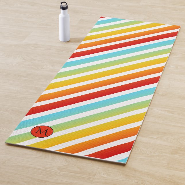 Monogram Rainbow Striped Personalised Yoga Mat (In Situ)