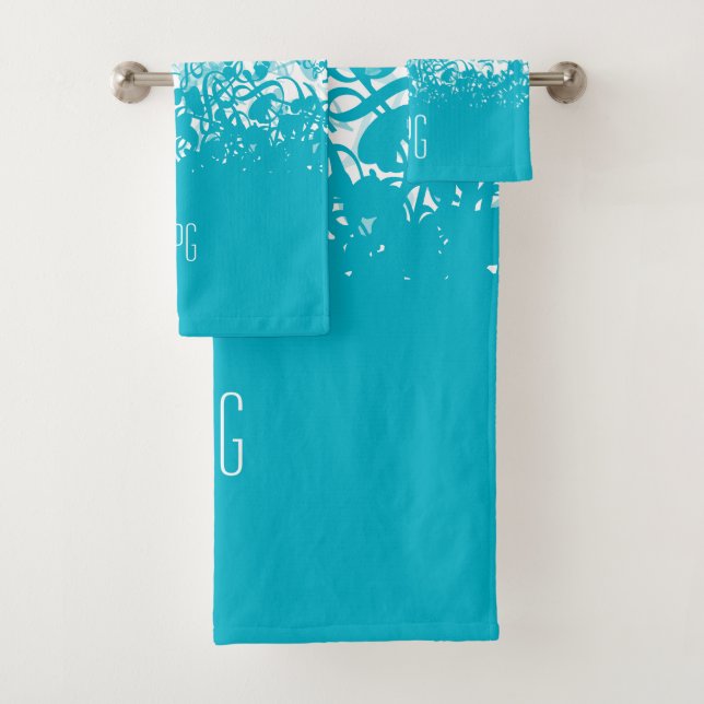 Monogram Raining Music Notes Aqua Bath Towel Set (Insitu)