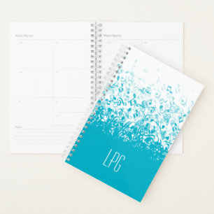 Monogram Raining Music Notes Aqua Planner