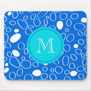 Monogram Random Big Dots Blue and White Pattern Mouse Pad