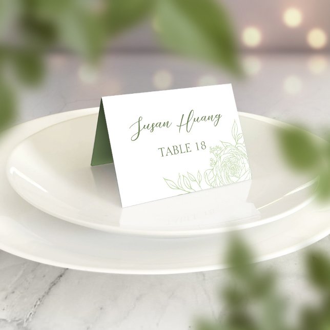 Monogram Ranunculus Wedding Place Card (FRONT)