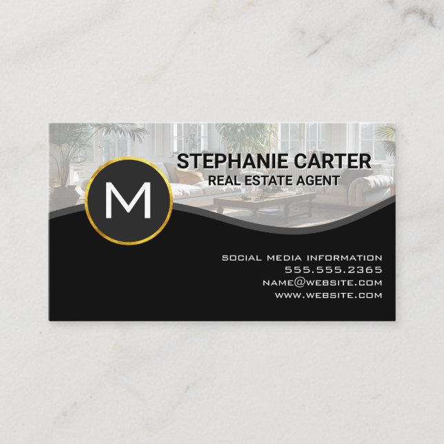 Monogram | Real Estate Agent | Home Renovations Business Card (Front)