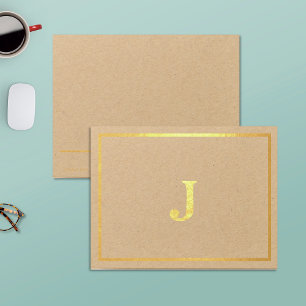 Monogram Real Gold Foil Note Cards on Kraft Paper
