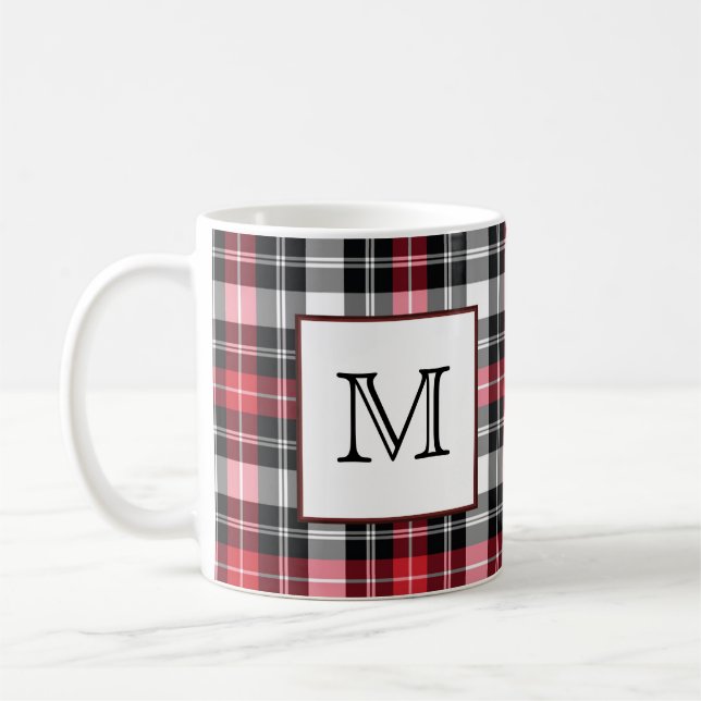 Monogram Red and Black Plaid Coffee Mug (Left)