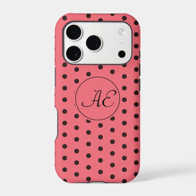 Monogram Red and Black Polka Dots Pattern (Back)