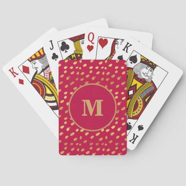Monogram Red and Gold Confetti Playing Card (Back)