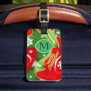 MONOGRAM Red and Green Christmas Abstract Luggage Tag