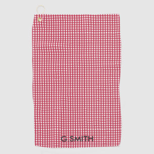 Monogram Red and White Chequered Pattern Golf Towel