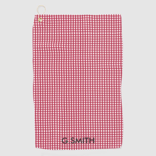 Monogram Red and White Chequered Pattern Golf Towel (Front)