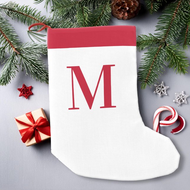 Monogram Red and White Personalised Small Christmas Stocking (Creator Uploaded)