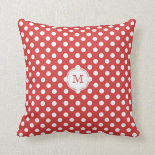 Monogram: Red And White Polka-dot Pillow