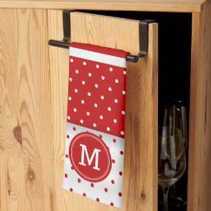 Monogram Red and White Polka Dot Tea Towel