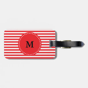 Monogram Red and White Stripes Pattern Luggage Tag