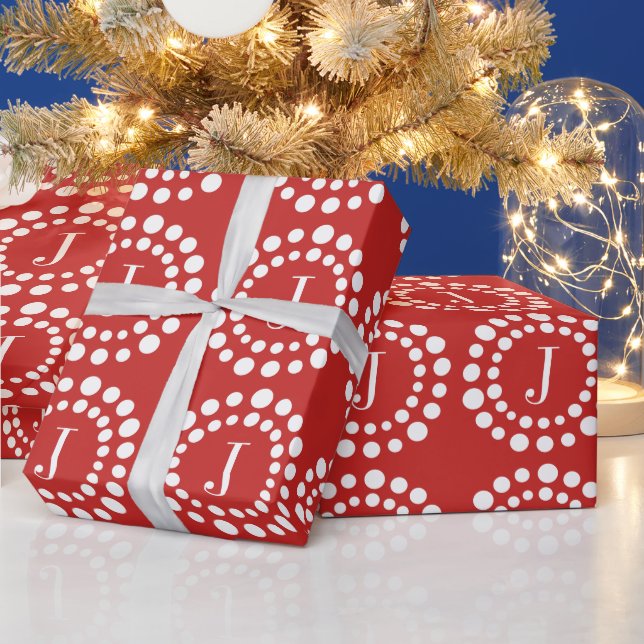 Monogram Red and White Wrapping Paper (Holidays)