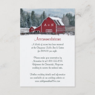 Monogram Red Barn in Winter Wedding Enclosure Card