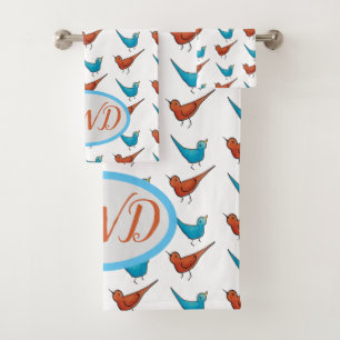 Monogram Red Bird Bluebird Bath Towel Set