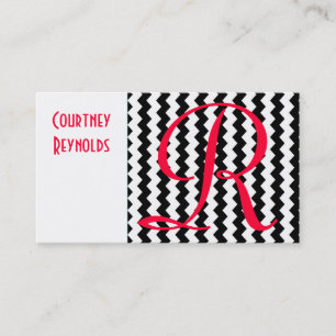 Monogram Red Black and White Chevron Pattern Business Card