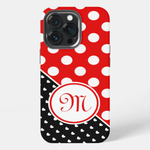 Monogram - Red, Black And White Polka Dot Pattern iPhone 13 Pro Case