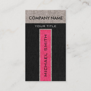 Monogram Red & Black Burlap Linen Rustic Jute Business Card