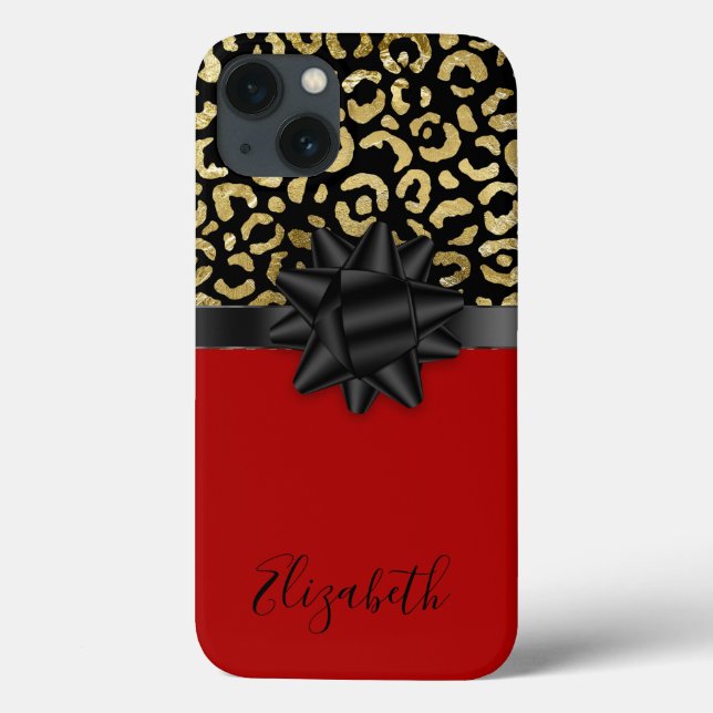 Monogram Red Black Gold Leopard Print Bow Trendy  Case-Mate iPhone Case (Back)