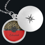 Monogram Red Black Gold Leopard Print Elegant Locket Necklace<br><div class="desc">Personalise this elegant and chic necklace for her. The design is a black and gold leopard print with a black bow separating the leopard print top from the red bottom.  Makes a great gift for your wife,  your sister,  your mother,  or a bridal party gift.</div>