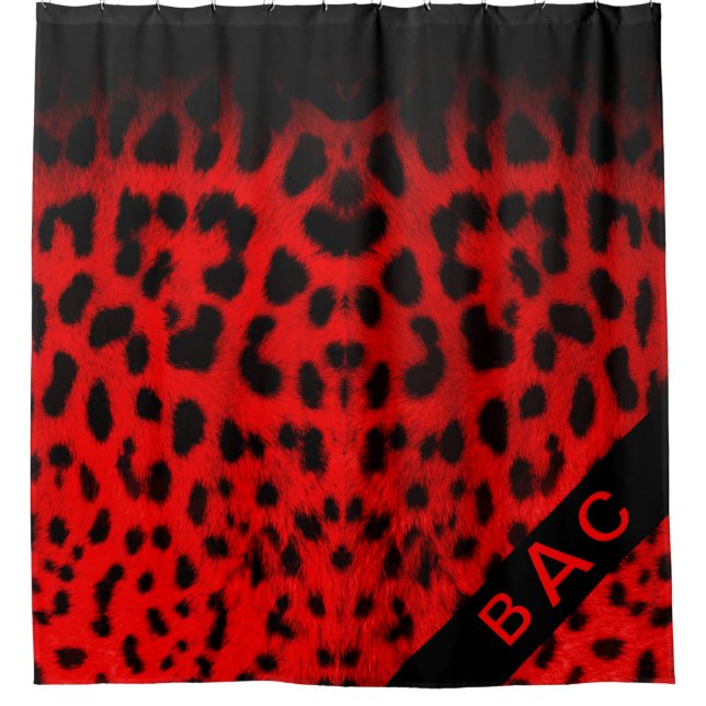 Monogram Red & Black Leopard Print Shower Curtain (Front)