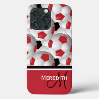 Monogram Red Black Soccer Ball Pattern