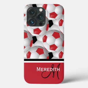 Monogram Red Black Soccer Ball Pattern iPhone 13 Pro Case