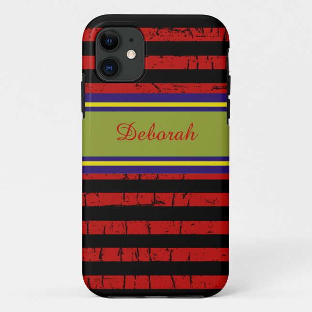 monogram red black striped Case-Mate iPhone case (Back)