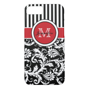 Monogram Red Black White Striped Damask iPhone 8/7 Case