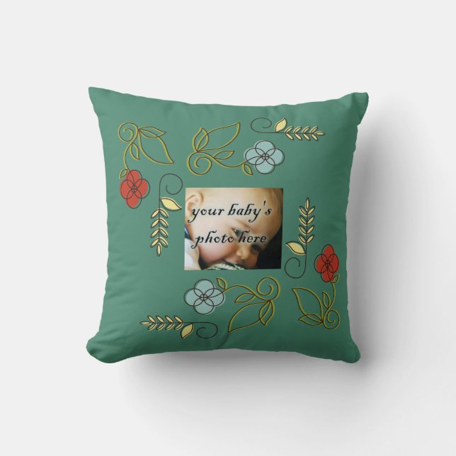 Monogram Red Blue Green Flowers Flowers Pillow (Front)
