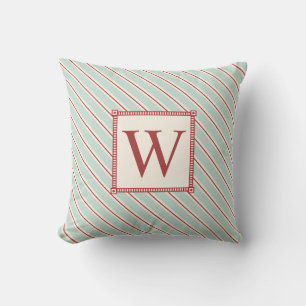 Monogram Red Blue Stripe Throw Pillow
