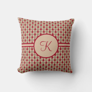 Monogram Red Brown Buffalo Plaid Rustic Country  Cushion