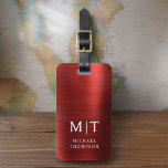 Monogram Red Brushed Metallic Elegant Luggage Tag<br><div class="desc">Elevate your travel experience with our Classic Elegant Modern Minimalist Monogram Luggage Tag. This meticulously designed accessory seamlessly combines timeless elegance with contemporary minimalism, ensuring your luggage stands out with sophistication. Crafted with precision and attention to detail, this luggage tag is more than just a practical item; it's a personalised...</div>