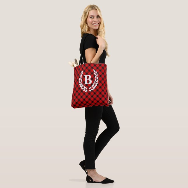 Monogram Red Buffalo Check Tote (On Model)