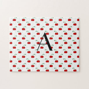 Monogram red cherries jigsaw puzzle